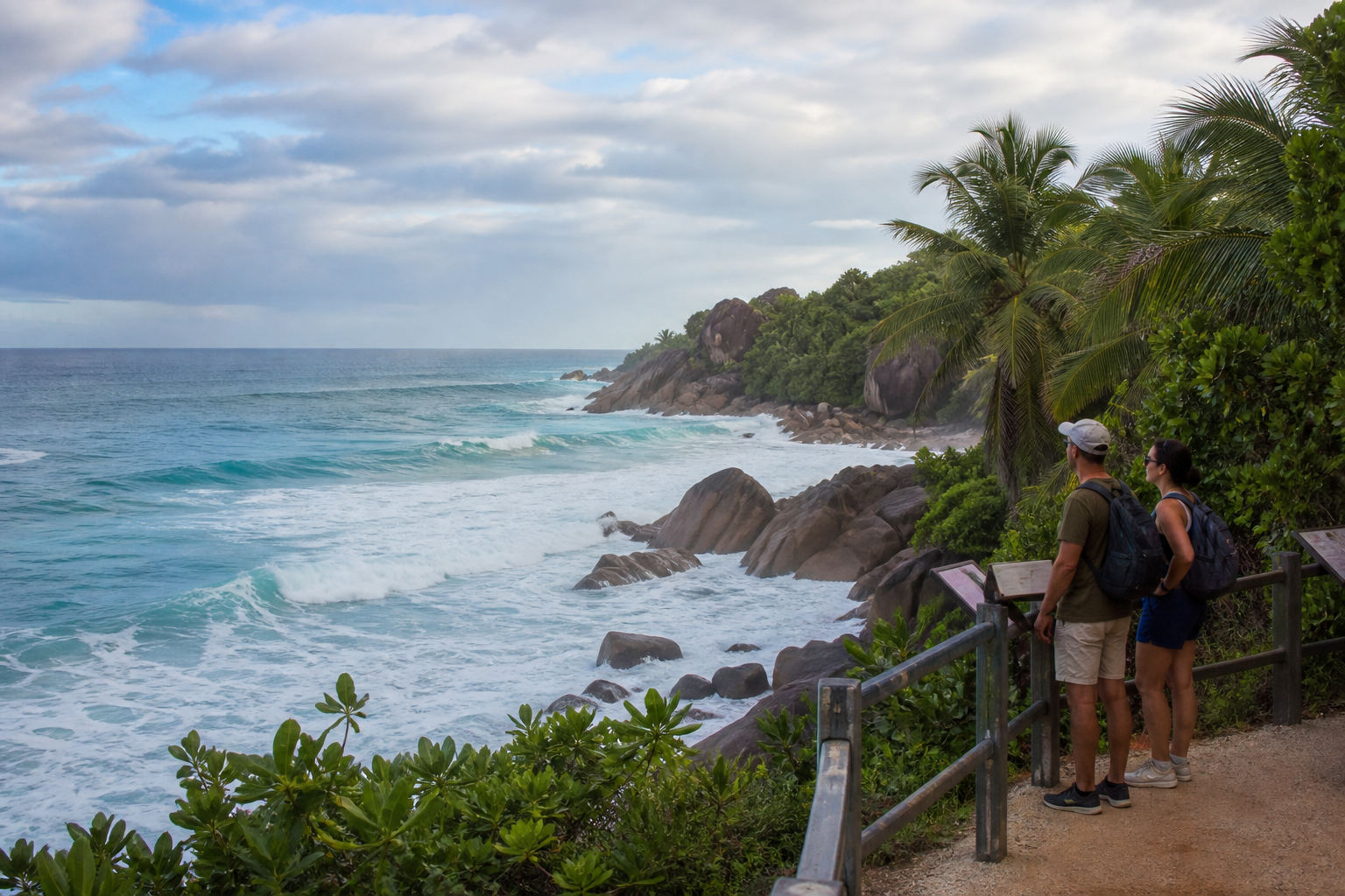 Côte des Seychelles sous une mer agitée