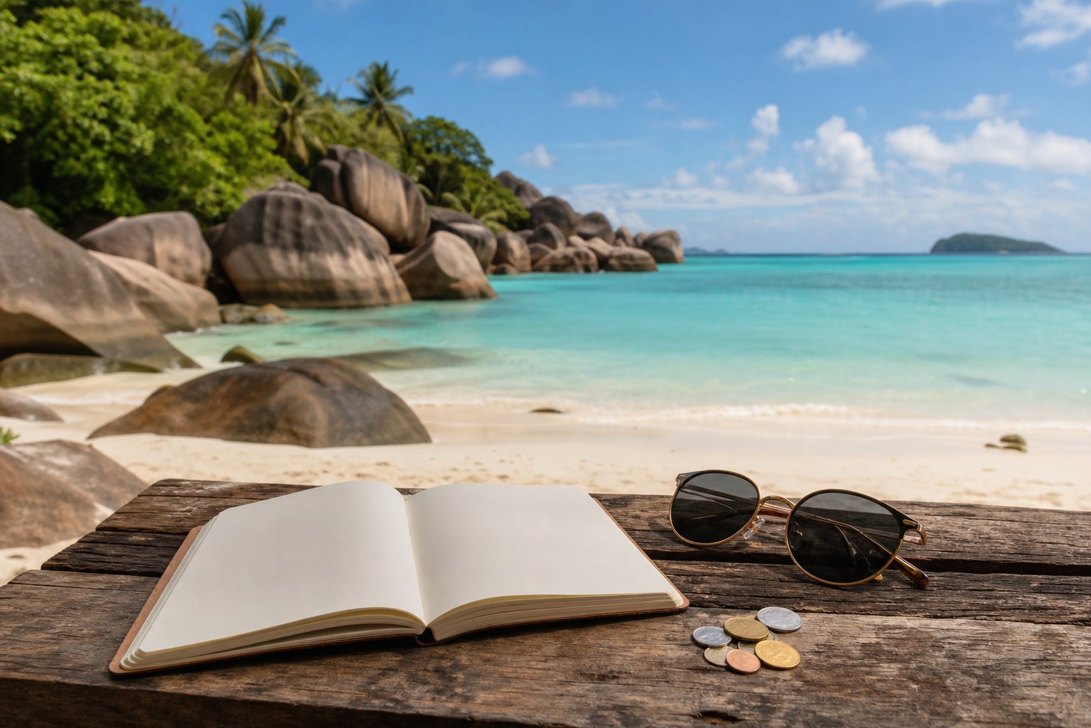 Carnet de voyage et plage des Seychelles pour préparer un budget de séjour