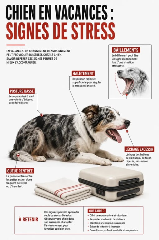 Comprendre le comportement des chiens pour des vacances sereines : signes de stress à repérer chez le chien