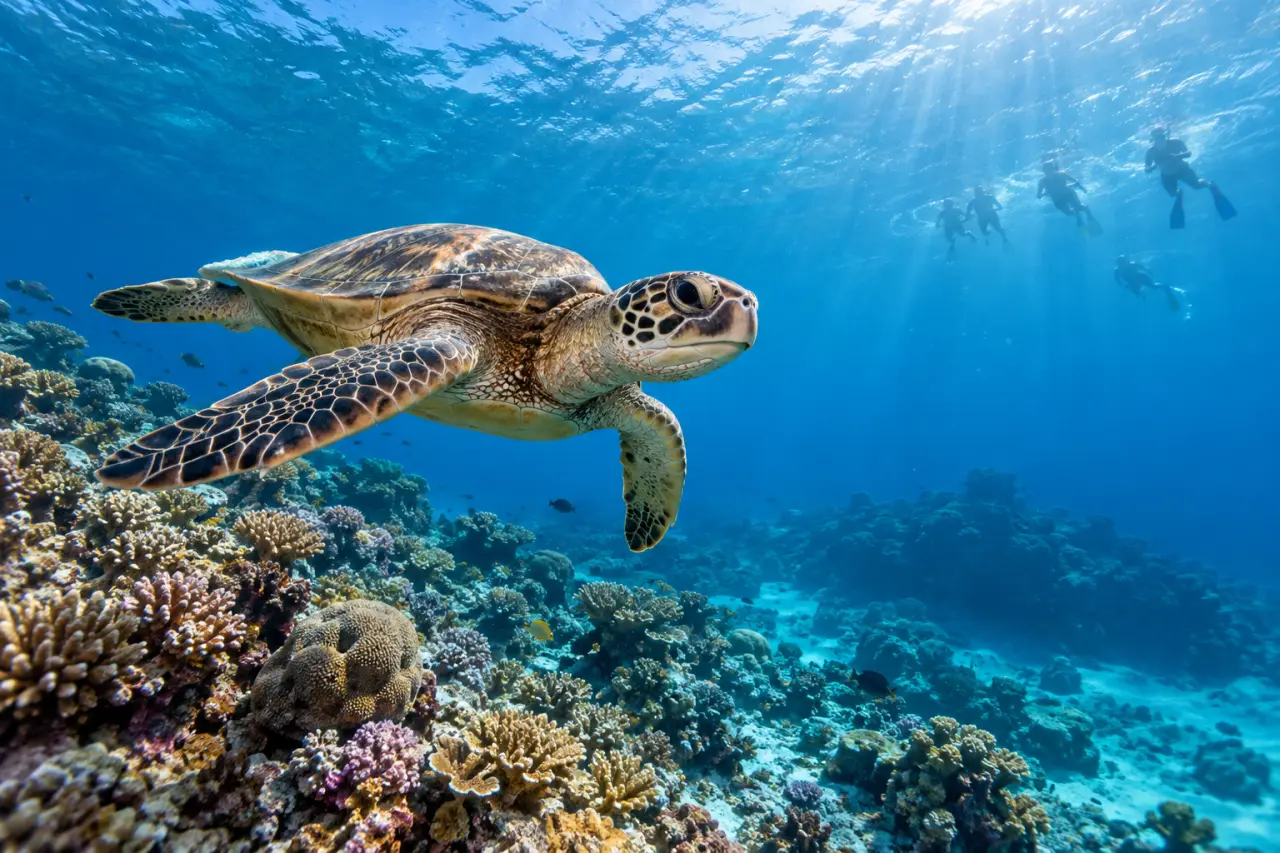 Observer les tortues marines aux Seychelles en snorkeling au-dessus d'un récif corallien